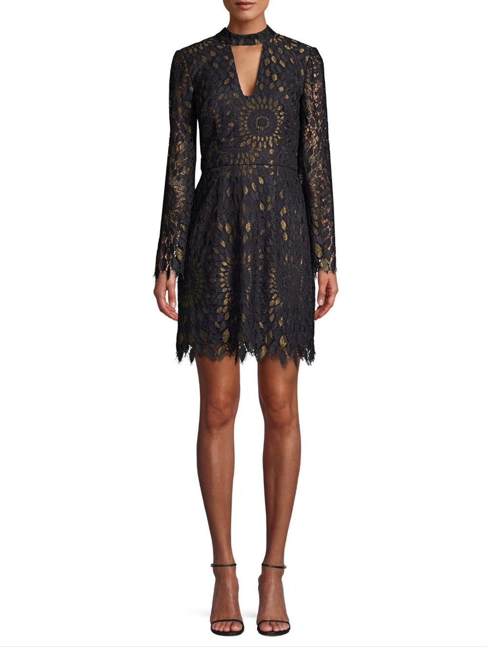 Trina Turk Central Lace Dress Classic Black With Metallic Gold Accents